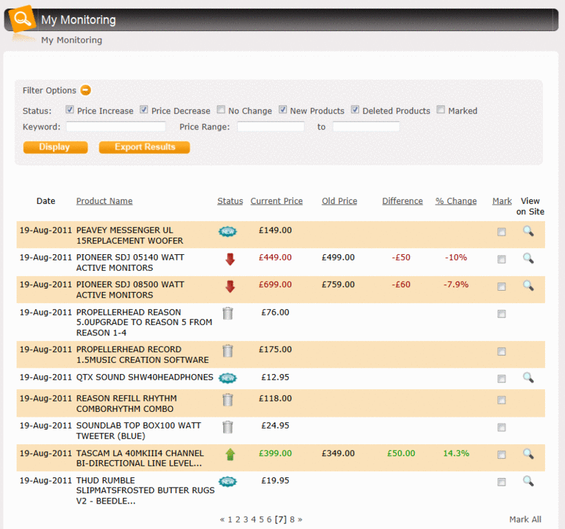 Matched products, Competitor Monitor